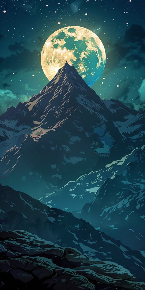 Moonlit mountain night sky wallpaper