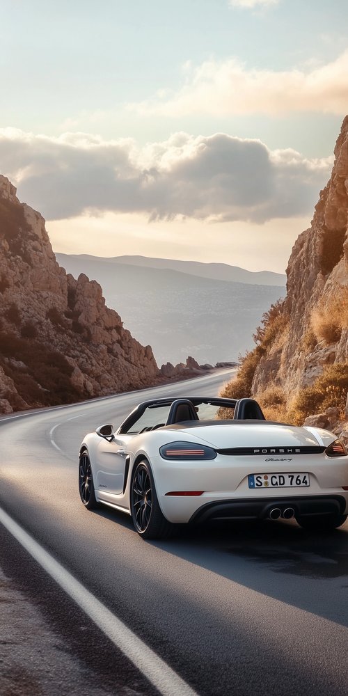 Convertible car on mountain road wallpaper