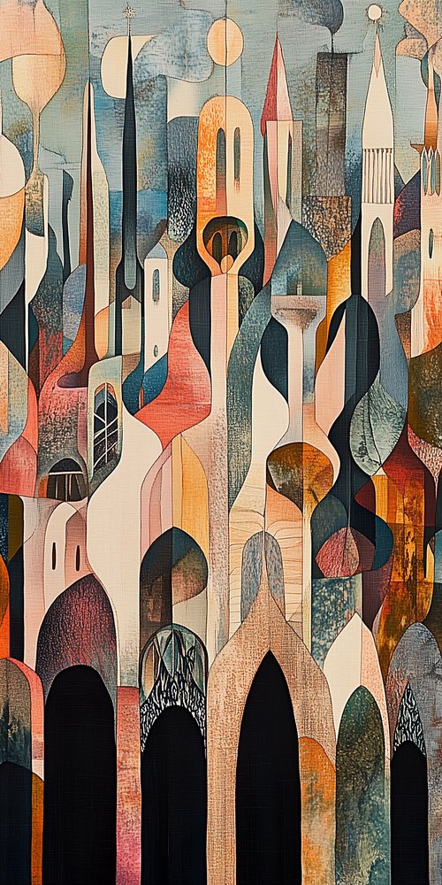 Abstract cityscape with arches wallpaper