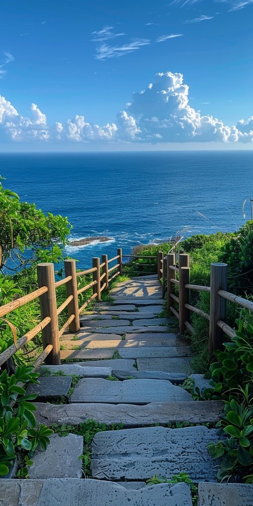 Seaside stone pathway wallpaper