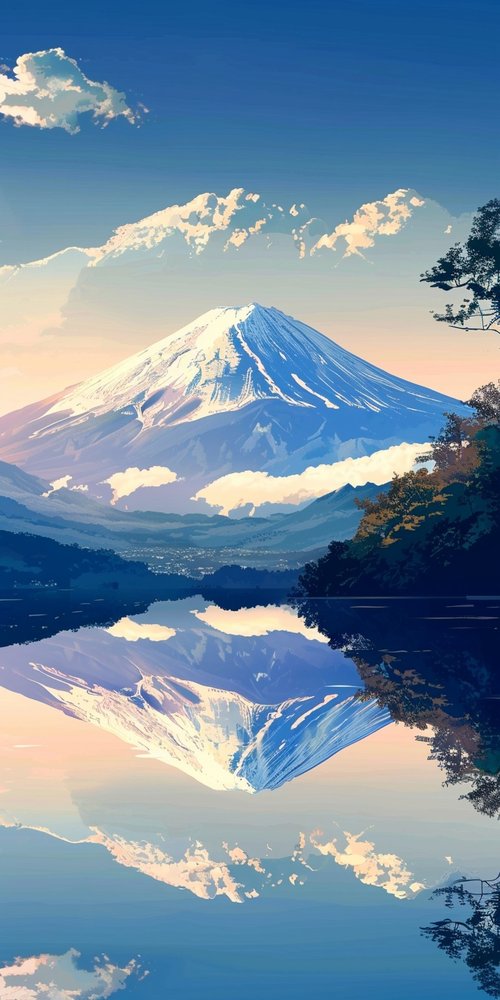 Mountain reflection painting wallpaper