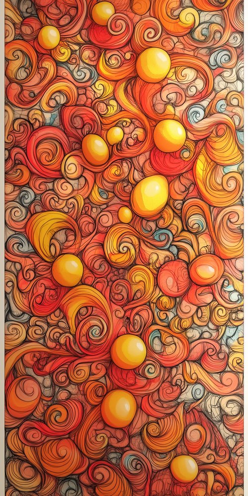 A painting of orange and yellow balls wallpaper