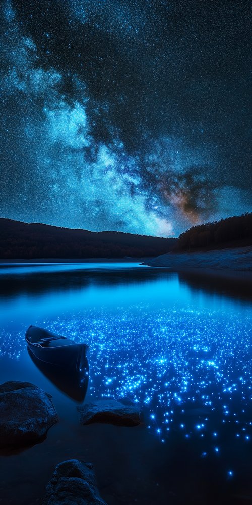 Starry sky and glowing water wallpaper