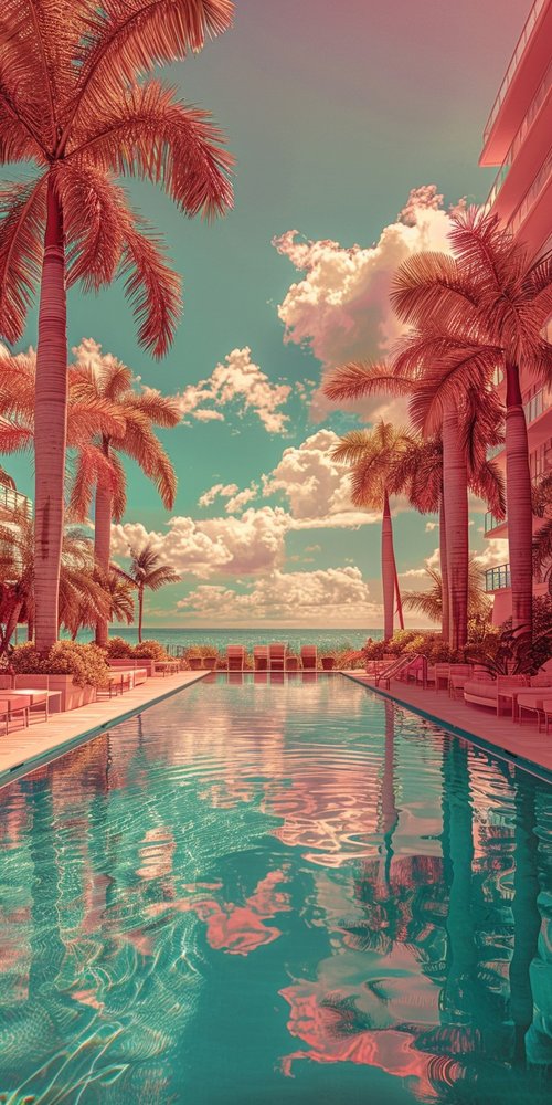 Pool with palm trees wallpaper