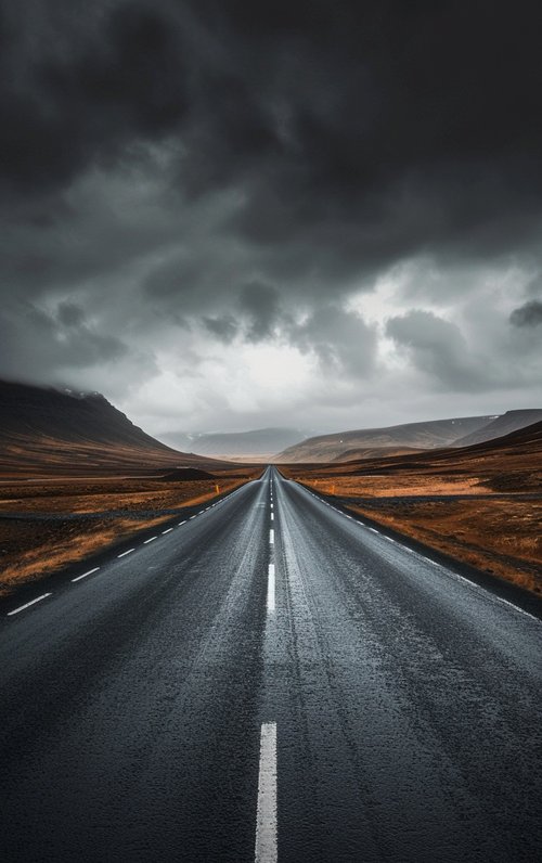 Open road dark clouds wallpaper