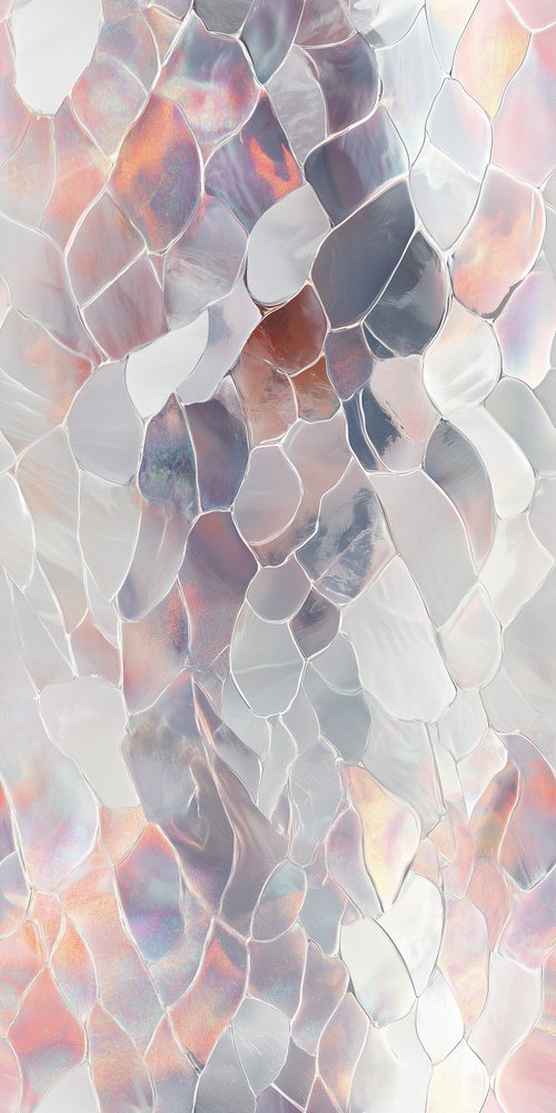 A white and pink background with a lot of small pieces of glass wallpaper