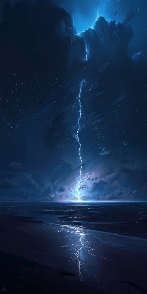 Stormy night lightning beach wallpaper