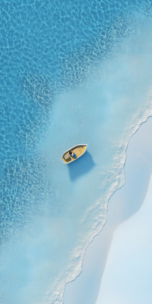 Aerial boat crystal water wallpaper