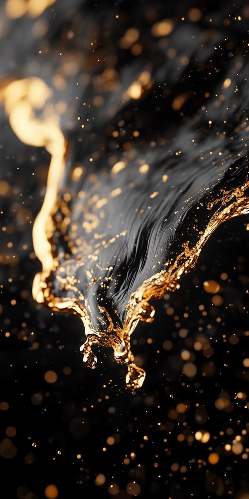 A black and gold background with a splash of water wallpaper