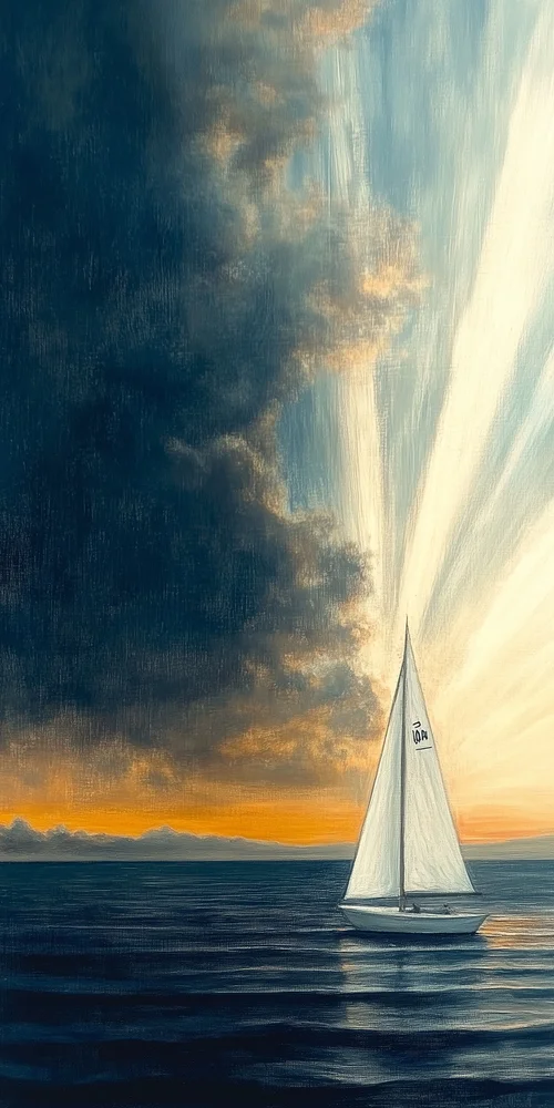A painting of a sailboat in the ocean wallpaper