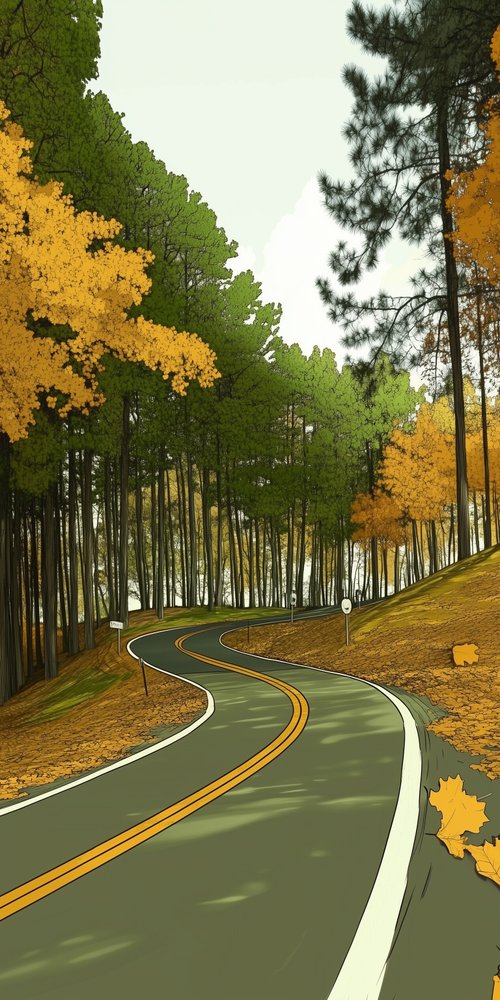 A road with trees and leaves on it wallpaper