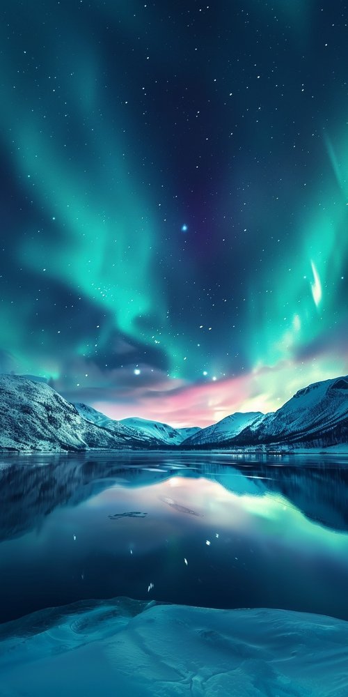 Northern lights over lake wallpaper