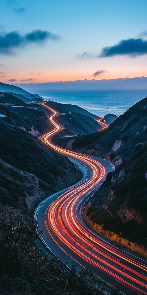 A long exposure of a road with a long exposure of a car wallpaper