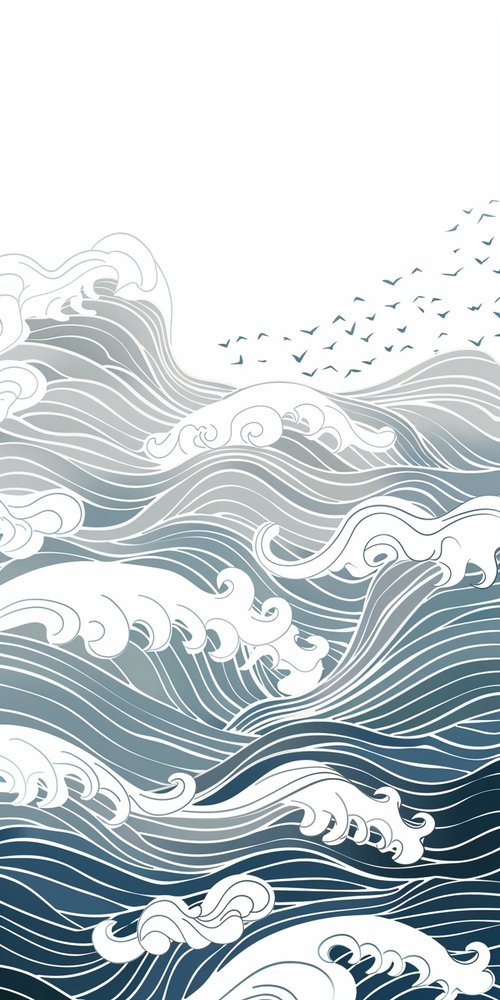 Abstract waves and flying birds wallpaper