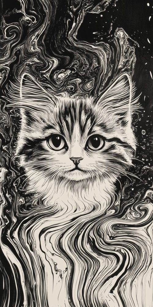 Cat in abstract swirls wallpaper