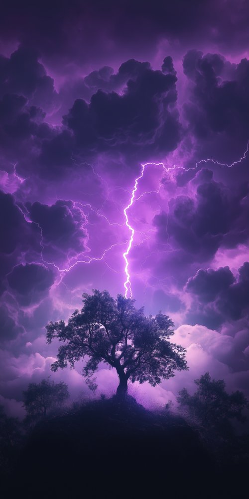 Tree with purple lightning storm wallpaper