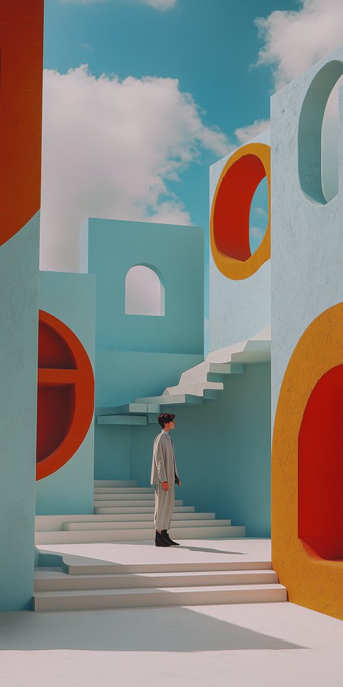 Colorful architectural scene person standing wallpaper