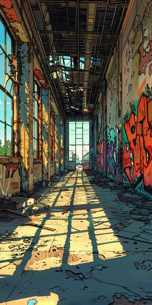 Abandoned building graffiti wallpaper