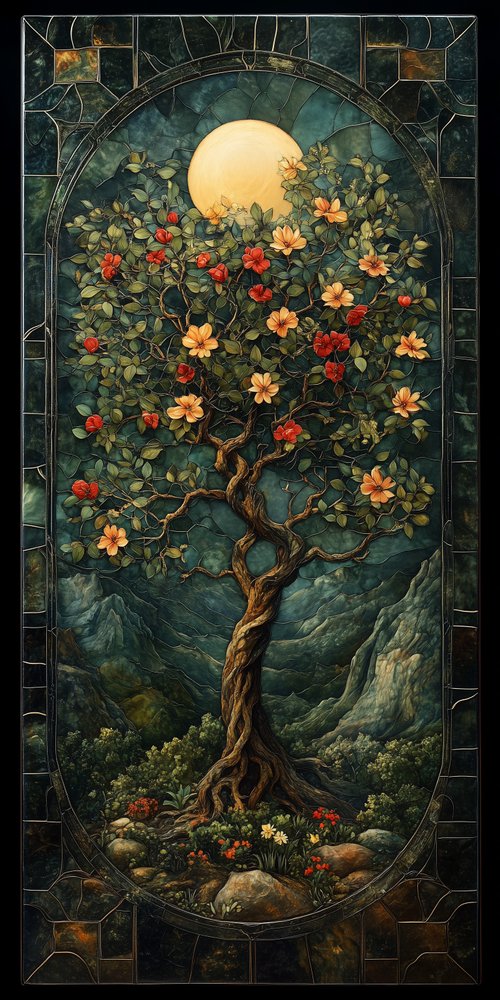 Stained glass tree artwork wallpaper