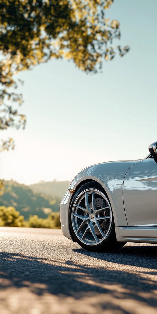 A silver sports car parked on a road wallpaper