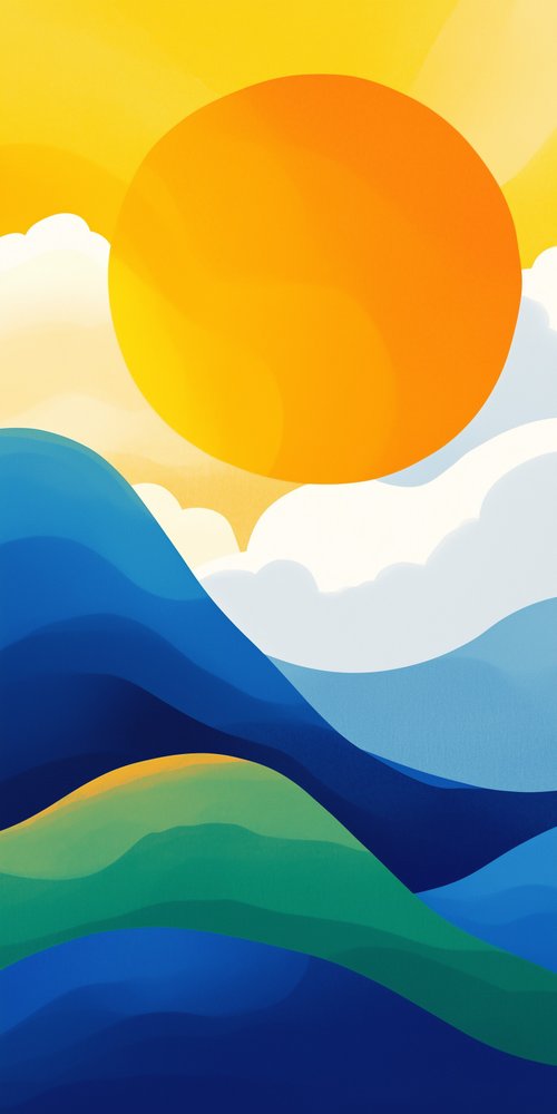 Abstract sun over layered landscape wallpaper