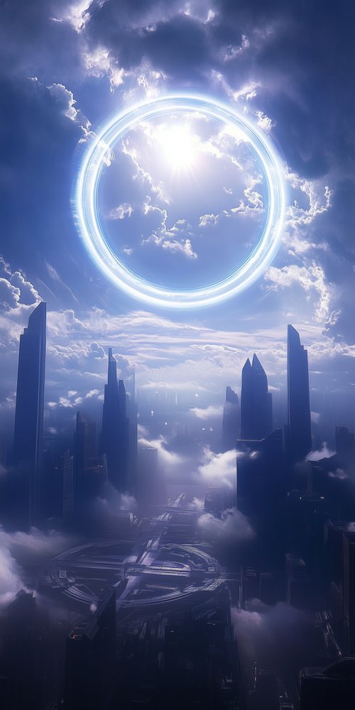 A city with a circle in the sky wallpaper