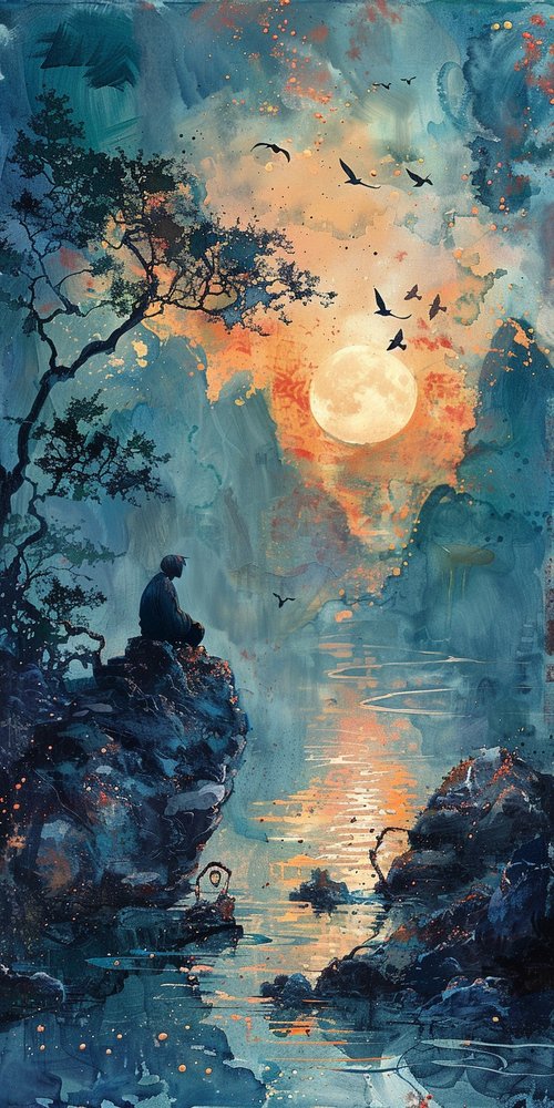 Moonlit night serenity artwork wallpaper