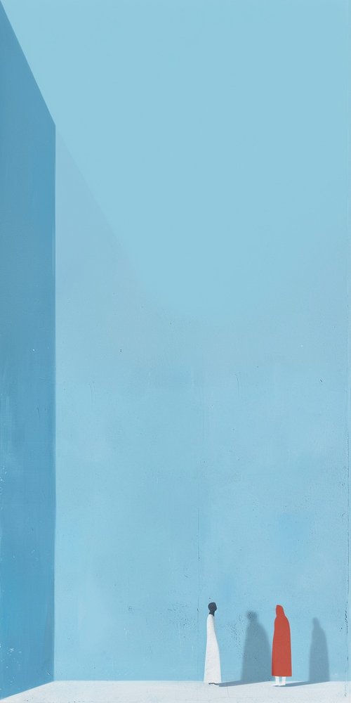 Blue wall two figures wallpaper
