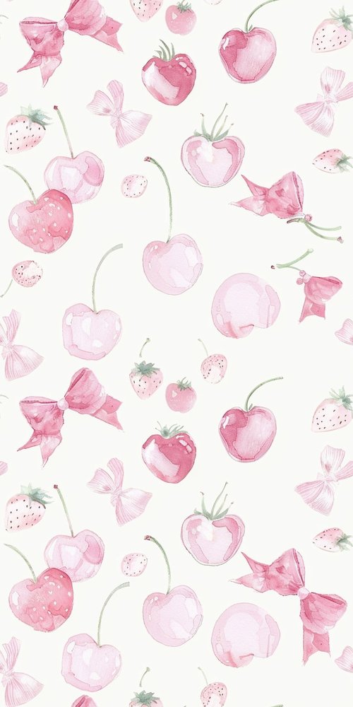 Pink fruits and bows pattern wallpaper