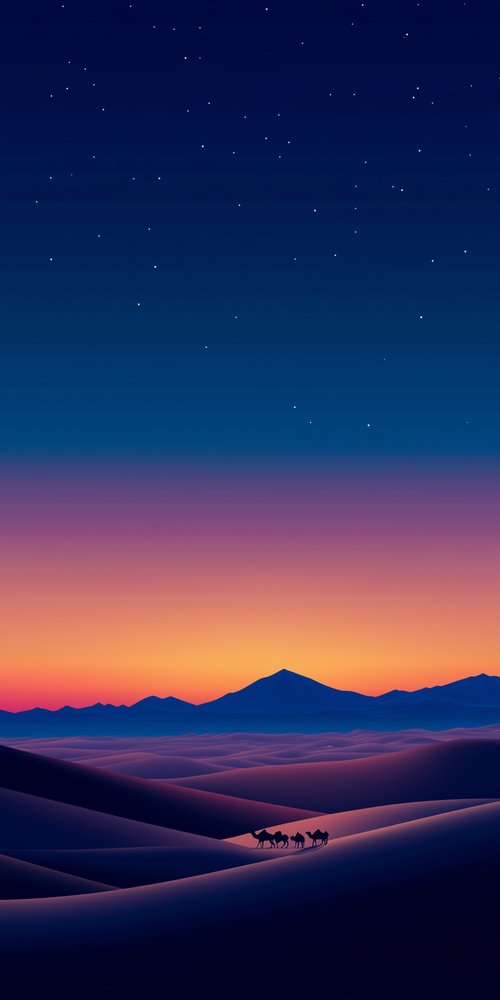 A desert landscape with a lone camel in the fore wallpaper