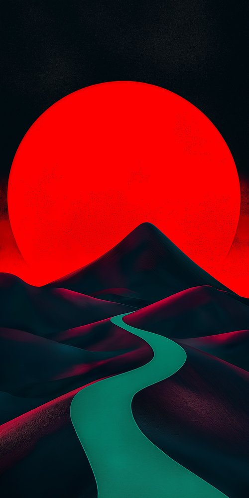 Surreal landscape with red sun wallpaper