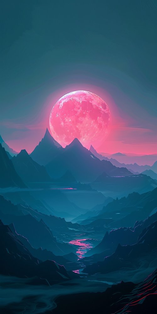 Pink moon mountain landscape wallpaper