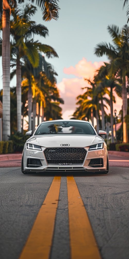 Audi on palm tree road wallpaper
