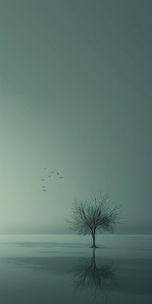 Lone tree calm water reflection wallpaper