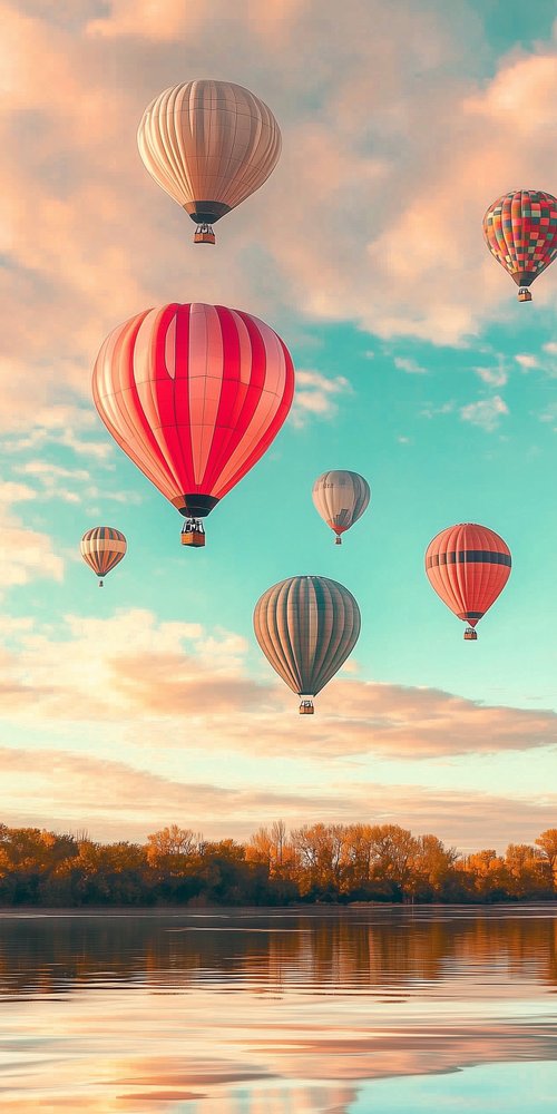 A group of hot air balloons floating in the sky wallpaper