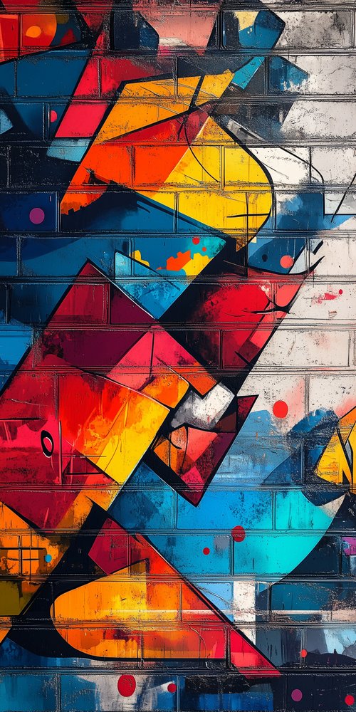 Abstract geometric graffiti on wall wallpaper
