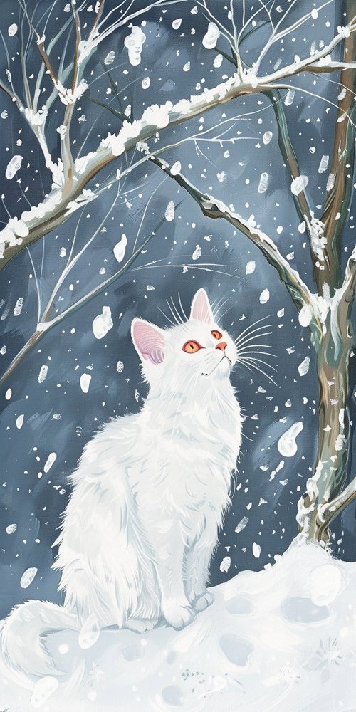 white_cat_in_snowy_forest wallpaper