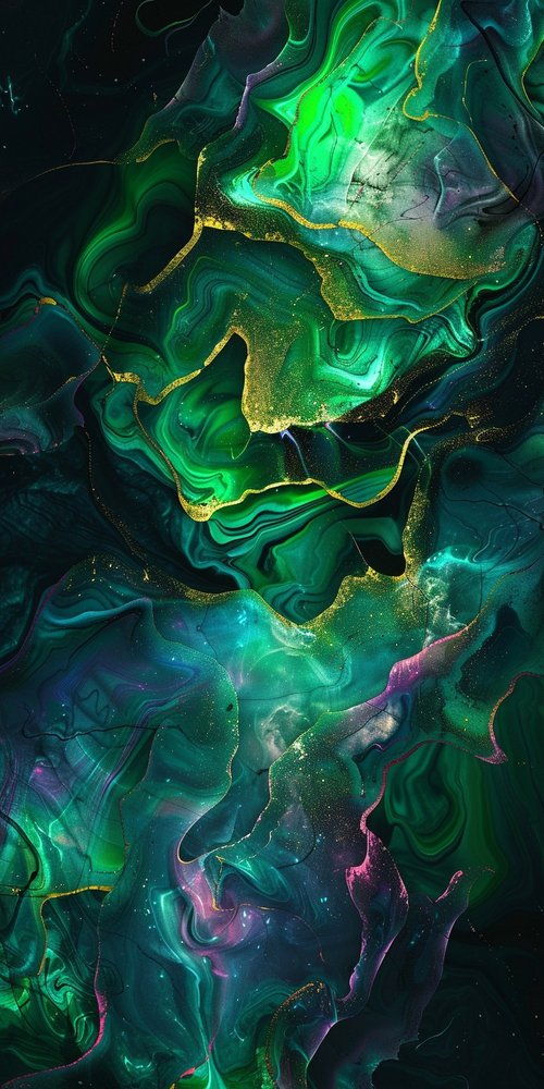 Abstract green and gold swirls wallpaper