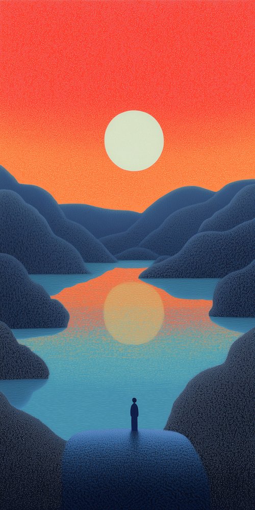 Person overlooking serene landscape wallpaper