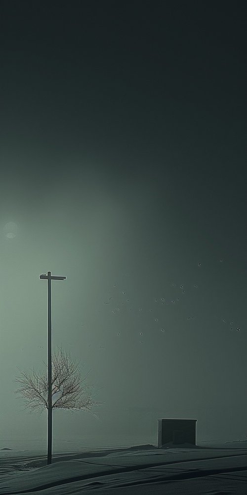 Lamp post and tree in fog wallpaper