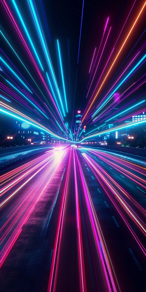 Neon light trails on highway wallpaper