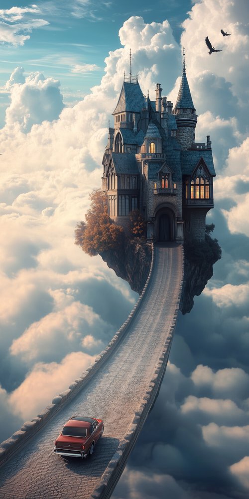 Floating castle above the clouds wallpaper