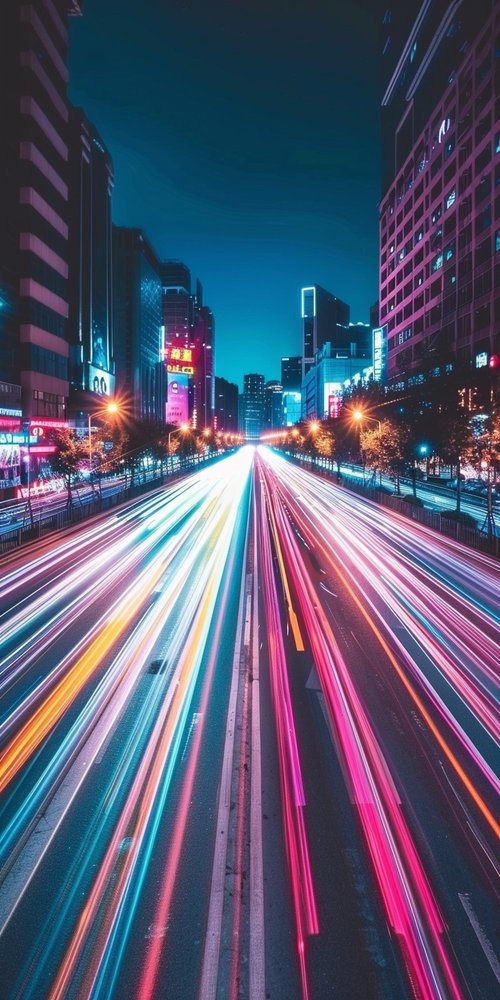 City street with light trails wallpaper