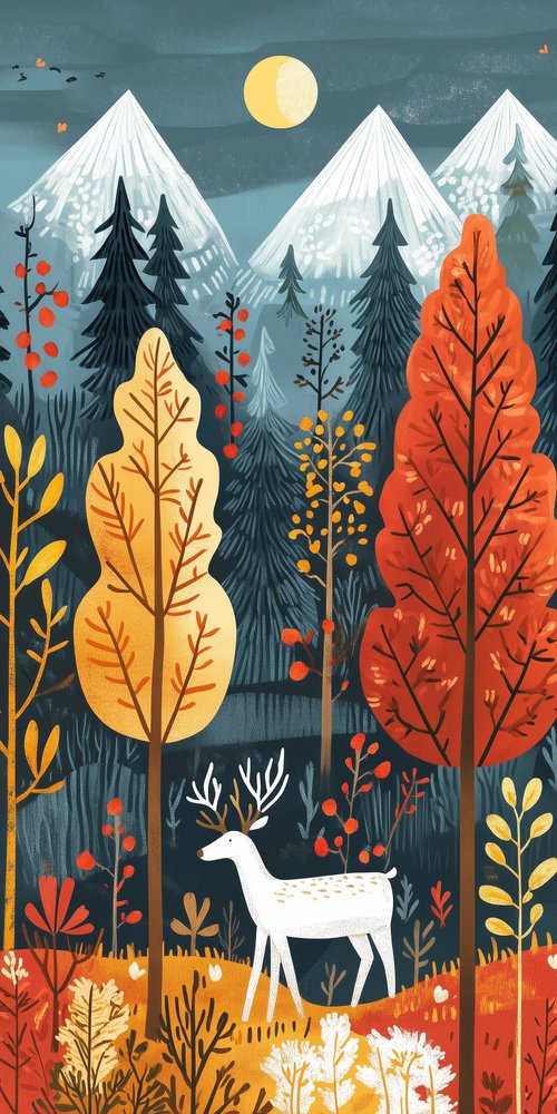 Deer in autumn forest illustration wallpaper