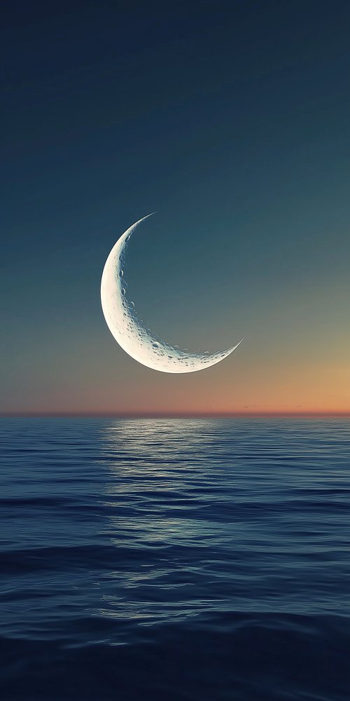 A crescent in the ocean at sunset wallpaper
