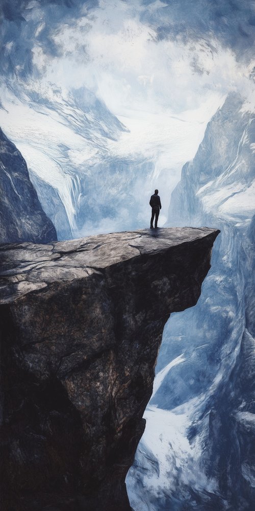 Person standing on cliff edge wallpaper