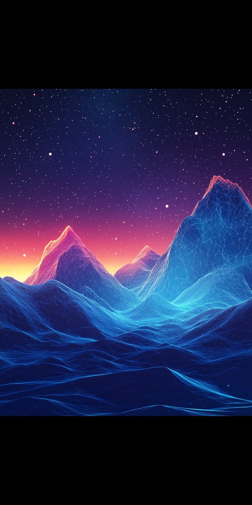 Digital mountains under starry sky wallpaper