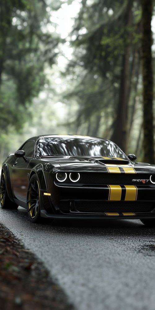 Black car with yellow stripes wallpaper