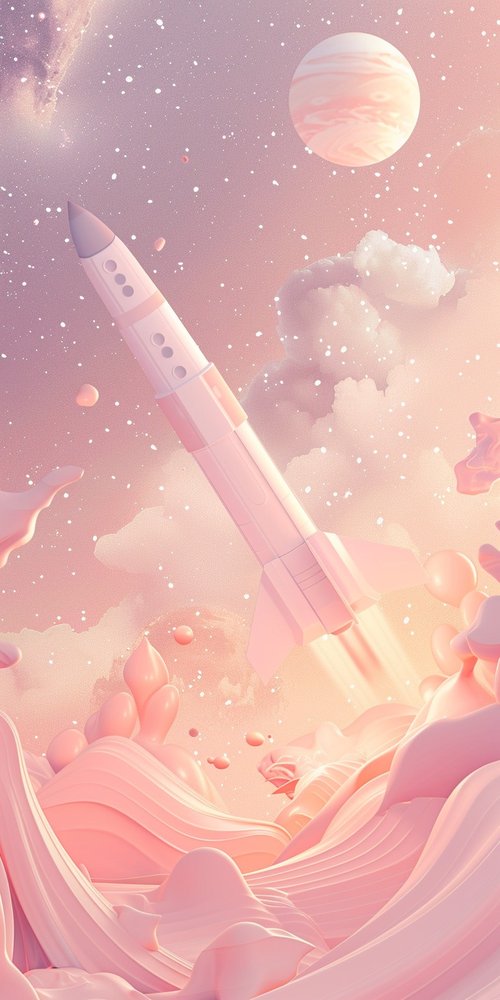 Rocket launching in pastel space wallpaper