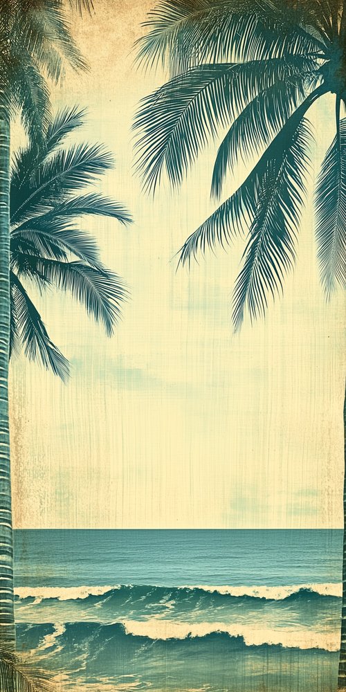 A painting of palm trees on the beach wallpaper